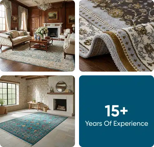 Collage of Turkish carpets in luxury interiors with 15+ years experience